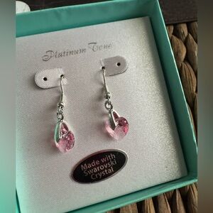 Swarowski Crystal Pink Silver Earrings Dangle Hooks Valentine New